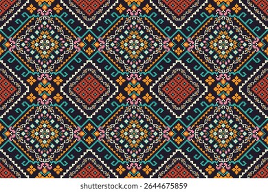 Thai seamless pattern,geometric ethnic oriental pattern floral cross stitch pattern background,vector illustration,Aztec style,abstract background.design for texture,fabric,clothing,print,tile,ceramic