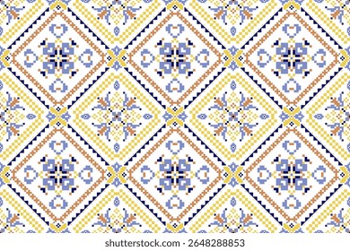 Thai seamless pattern,geometric ethnic oriental pattern floral cross stitch pattern background,vector illustration,Aztec style,abstract background.design for texture,fabric,clothing,print,tile,ceramic