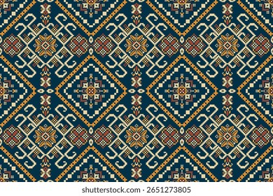 Padrão tailandês sem costura,padrão étnico oriental geométrico padrão floral ponto cruz padrão fundo,ilustração vetorial,estilo asteca,fundo abstrato.design para textura,tecido,roupas,impressão,azulejo,cerâmica