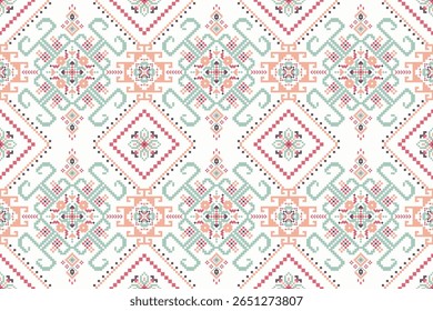 Padrão tailandês sem costura,padrão étnico oriental geométrico padrão floral ponto cruz padrão fundo,ilustração vetorial,estilo asteca,fundo abstrato.design para textura,tecido,roupas,impressão,azulejo,cerâmica