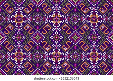 Padrão tailandês sem costura,padrão étnico oriental geométrico padrão floral ponto cruz padrão fundo,ilustração vetorial,estilo asteca,fundo abstrato.design para textura,tecido,roupas,impressão,azulejo,cerâmica