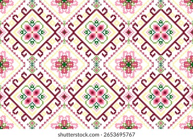 Padrão tailandês sem costura,padrão étnico oriental geométrico padrão floral ponto cruz padrão fundo,ilustração vetorial,estilo asteca,fundo abstrato.design para textura,tecido,roupas,impressão,azulejo,cerâmica