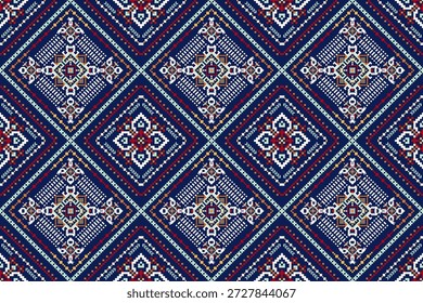 Patrón sin costuras tailandés, patrón oriental étnico geométrico patrón floral de punto de cruz patrón de fondo, Ilustración vectorial, estilo azteca, abstracto background.design para textura, tela, ropa, impresión, azulejo, cerámica.