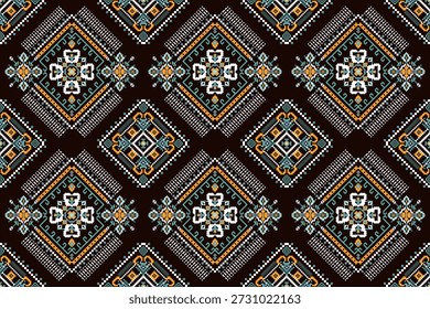 Patrón sin costuras tailandés, patrón oriental étnico geométrico patrón de punto de cruz floral de fondo, Ilustración vectorial, estilo azteca, fondo abstracto. diseño para textura, tela, ropa, impresión, azulejo, cerámica