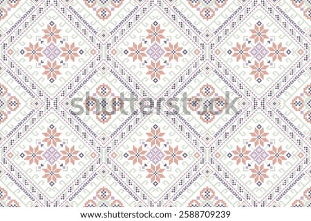 Thai seamless pattern,geometric ethnic oriental pattern floral cross stitch pattern background,vector illustration,Aztec style,abstract background.design for texture,fabric,clothing,print,tile,ceramic