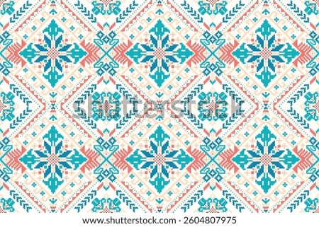 Thai seamless pattern,geometric ethnic oriental pattern floral cross stitch pattern background,vector illustration,Aztec style,abstract background.design for texture,fabric,clothing,print,tile,ceramic.