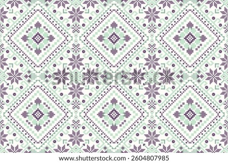 Thai seamless pattern,geometric ethnic oriental pattern floral cross stitch pattern background,vector illustration,Aztec style,abstract background.design for texture,fabric,clothing,print,tile,ceramic