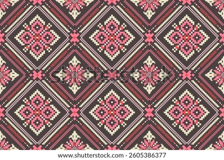 Thai seamless pattern,geometric ethnic oriental pattern floral cross stitch pattern background,vector illustration,Aztec style,abstract background.design for texture,fabric,clothing,print,tile,ceramic