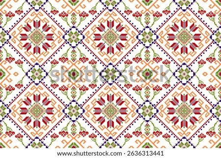 Thai seamless pattern,geometric ethnic oriental pattern floral cross stitch pattern background,vector illustration,Aztec style,abstract background.design for texture,fabric,clothing,print,tile,ceramic.