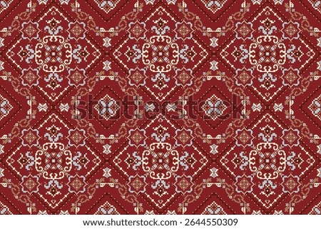 Thai seamless pattern,geometric ethnic oriental pattern floral cross stitch pattern background,vector illustration,Aztec style,abstract background.design for texture,fabric,clothing,print,tile,ceramic.