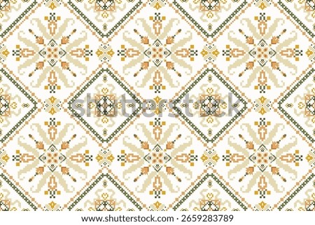 Thai seamless pattern,geometric ethnic oriental pattern floral cross stitch pattern background,vector illustration,Aztec style,abstract background.design for texture,fabric,clothing,print,tile,ceramic.