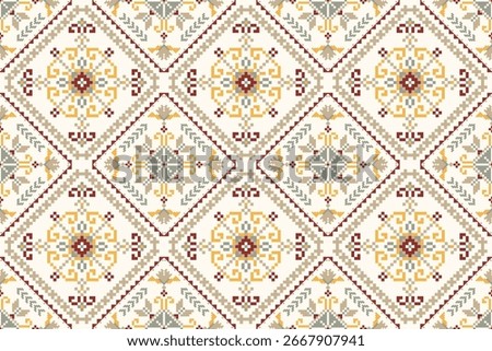 Thai seamless pattern,geometric ethnic oriental pattern floral cross stitch pattern background,vector illustration,Aztec style,abstract background.design for texture,fabric,clothing,print,tile,ceramic