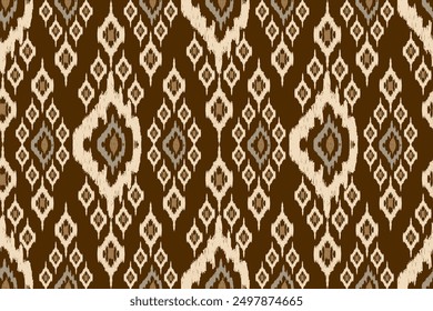 Patrón inconsútil tailandés. Ikat diseño floral patrón inconsútil sobre fondo marrón Ilustración vectorial. Ikat bordado oriental étnico. Ikat estilo azteca. diseño para textura, tela, ropa, decoración.