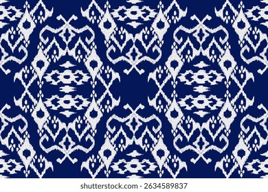 Thai seamless pattern,Thai Ikat floral seamless pattern,white and blue background,vector illustration,Aztec style,abstract background.design for textile,fabric,clothing,decoration,print,sarong,scarf.