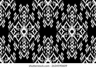 Thai seamless pattern,Thai Ikat floral seamless pattern,white and black background,vector illustration,Aztec style,abstract background.design for textile,fabric,clothing,decoration,print,sarong,scarf.