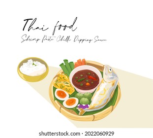 Thai shrimps paste chilli dipping sauce ( Nam Prik Ga Pi ). Vector illustration on white background.