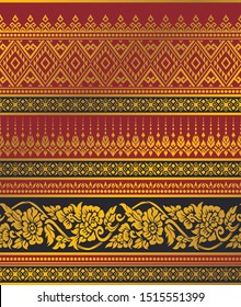 Thai Silk Graphic Vector. Thai Floral Silk Pattern. Thai Graphic for skirt.