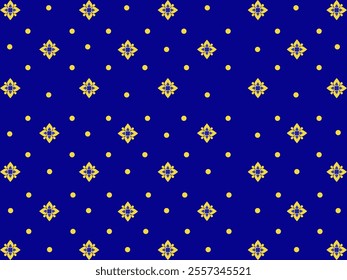 Thai silk pattern, gold, yellow, black background, wallpaper for clothing and textile products, handwoven fabric, Thai style handwoven fabric, vector illustration