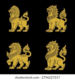 Thai Singha emblem featuring a powerful mythical lion guardian. Elegant vector design ideal for luxury branding, mascots, logos, and heritage-inspired projects.