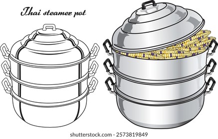 thai steamer pot cookware vector