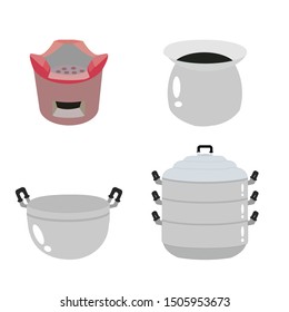 Thai stove,Thai Pot,Thai Steamer and Thai on the White Blackground