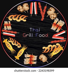 thai street food artwork, street food artwork, grill food artwork, delicious grill food, thai grill artwork