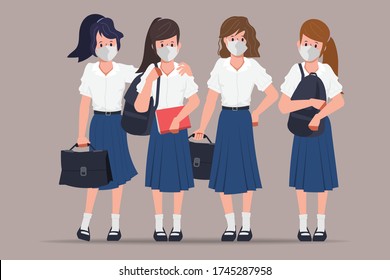 Thai student back to school with new normal concept in quarantine.