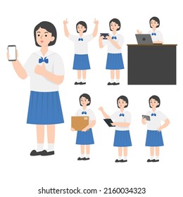 Thai student uniform cartoon presenting concept