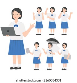 Thai student uniform cartoon presenting concept