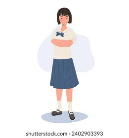 Thai Student in Uniform doing Confident Crossed Arms Pose.