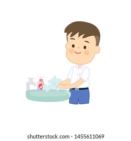 Thai student washing his hand vector
