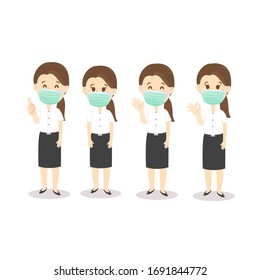 Thai Students wearing Mask Vector
