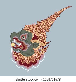 Thai style art with the charaters of Ramakien literature illustration svg