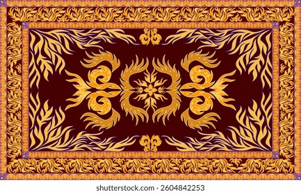 thai style art Fabric pattern Decorative carpet wallpaper red Gold color brown