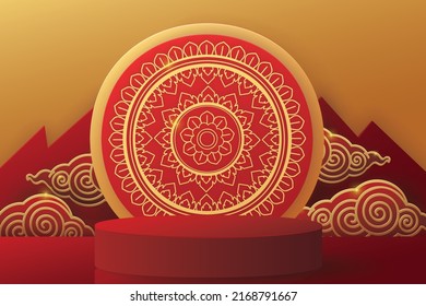 Podio de diseño estilo tailandés para varios anuncios. diseño de publicidad vectorial para trabajos artísticos y sitios web de productos