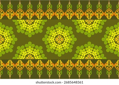 Thai style floral pattern alternating in green tones