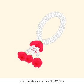 Thai style flower garland vector made of jasmine and rose on cream colour background
