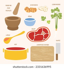 Thai style kitchen cooking tools