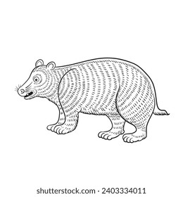 Thai style line drawing bear,vector illustration.
