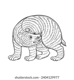 Thai style line drawing bear,vector illustration.
