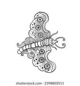 Mariposa de dibujo de línea estilo tailandés,ilustración vectorial.

