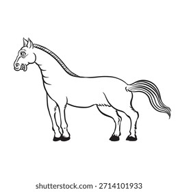 Caballo de dibujo de línea de estilo tailandés, Ilustración vectorial.
