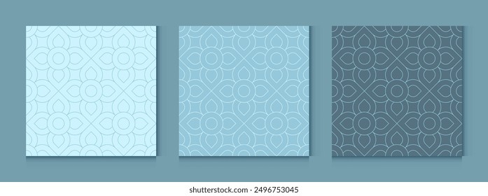 Vector de diseño abstracto de círculo floral de línea geométrica sin fisuras de patrón de fondo azul de lujo de estilo tailandés.