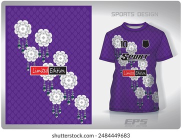 Thai style purple jasmine flowers pattern design, illustration, textile background for sports t-shirt, football jersey shirt mockup for football club. consistent front view