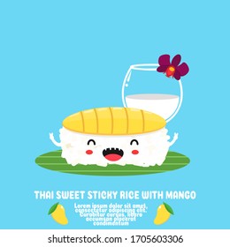 THAI SWEER STICKY WITH MANGO AND COCONUT MILK CARTOON VECTOR.THAI DESSERT.