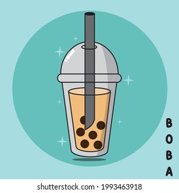 Thai tea with boba cartoon