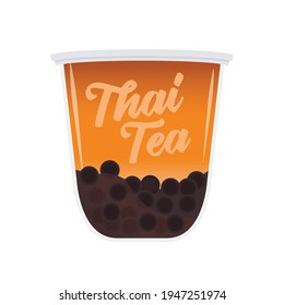 Thai Tea, Thai Drink, Boba, Asian Dessert Beverage, Vector Illustration Background