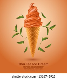 Thai Tea : Flavored Soft Ice cream Set : Vector Illustration