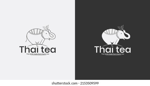 Thai tea logo design with elephant and tea leaf theme