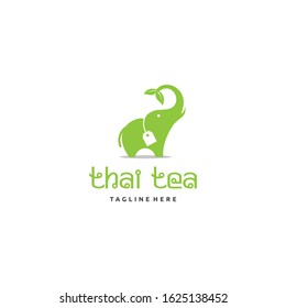 Thai tea logo design inspiration, Thailand elephant logo design inspiration, Elephant logo with tea leaves vector illustration isolated on white background